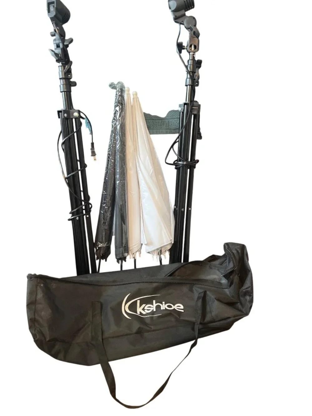 Kshioe Photography Lighting Umbrella Kit With Adjustable Stands & Carry Bag